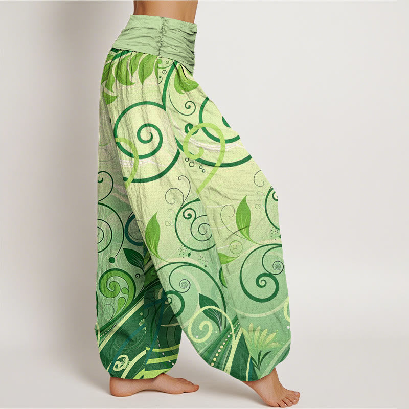 Pantalon harem femme en coton à motif floral et vigne, orné de Buddha Stones - image 2