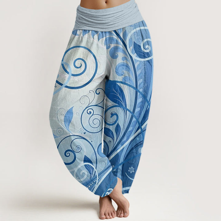 Pantalon harem femme en coton à motif floral et vigne, orné de Buddha Stones - Bleu ciel - US22，UK/AU26，EU54 (6XL) - image 4
