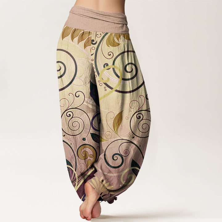 Pantalon harem femme en coton à motif floral et vigne, orné de Buddha Stones - image 8