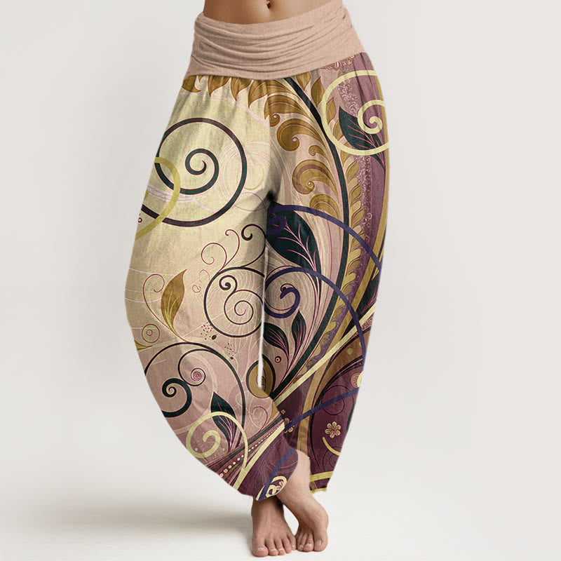 Pantalon harem femme en coton à motif floral et vigne, orné de Buddha Stones - BurlyWood - US22，UK/AU26，EU54 (6XL) - image 7