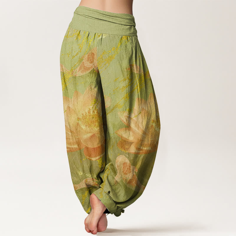 Pantalon harem pour femme en coton décontracté à motif de fleurs de lotus et de carpes koï, orné de Buddha Stones - image 8