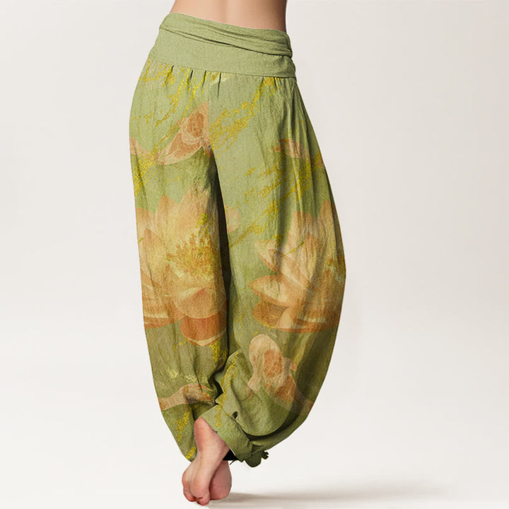 Pantalon harem pour femme en coton décontracté à motif de fleurs de lotus et de carpes koï, orné de Buddha Stones - image 8