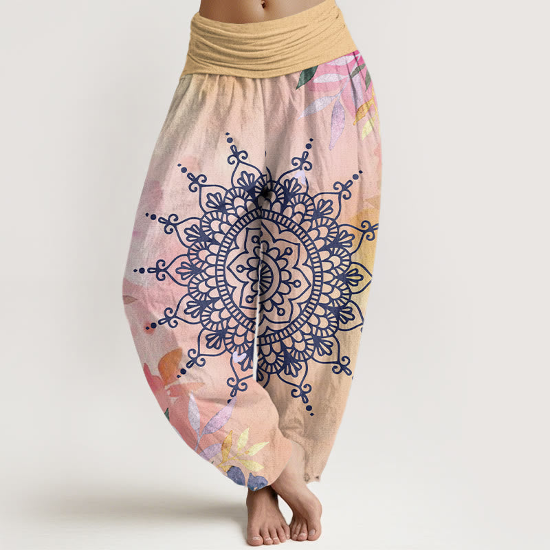Pantalon sarouel décontracté pour femme avec motif mandala Buddha Stones - Puff aux pêches - US22，UK/AU26，EU54 (6XL) - image 1