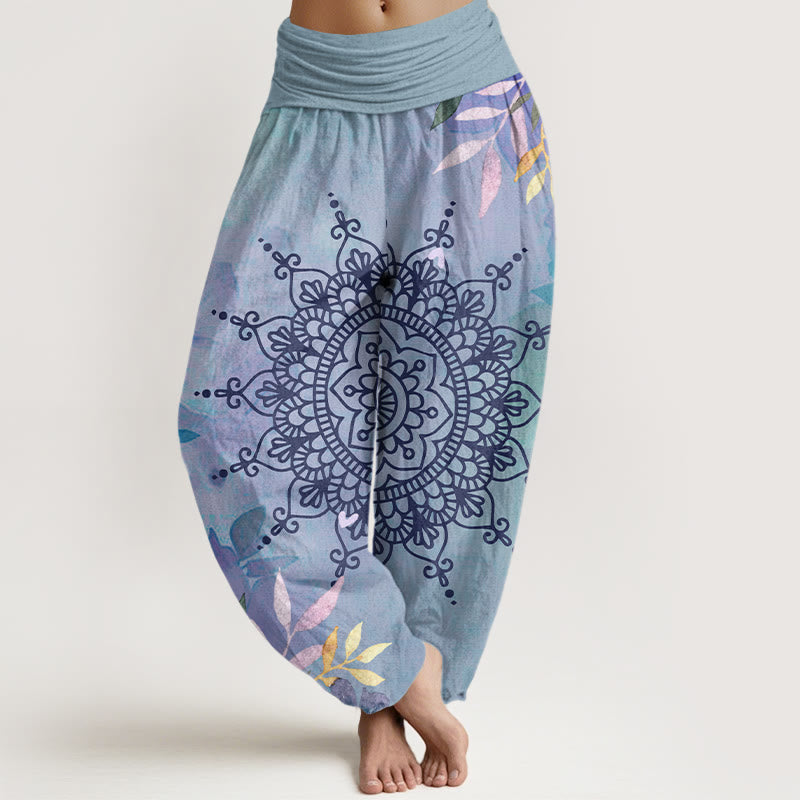 Pantalon sarouel décontracté pour femme avec motif mandala Buddha Stones - Bleu acier clair - US22，UK/AU26，EU54 (6XL) - image 5