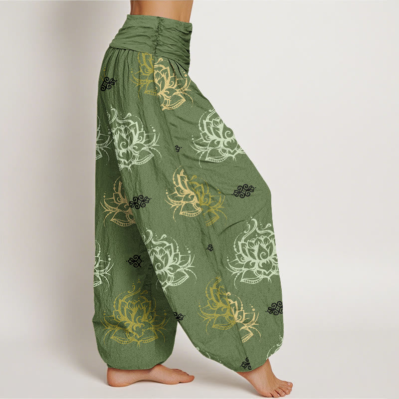 Pantalon sarouel décontracté pour femme avec motifs de fleurs de lotus et Buddha Stones , couleurs variées - image 6