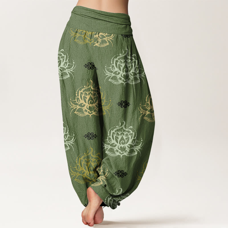 Pantalon sarouel décontracté pour femme avec motifs de fleurs de lotus et Buddha Stones , couleurs variées - image 5
