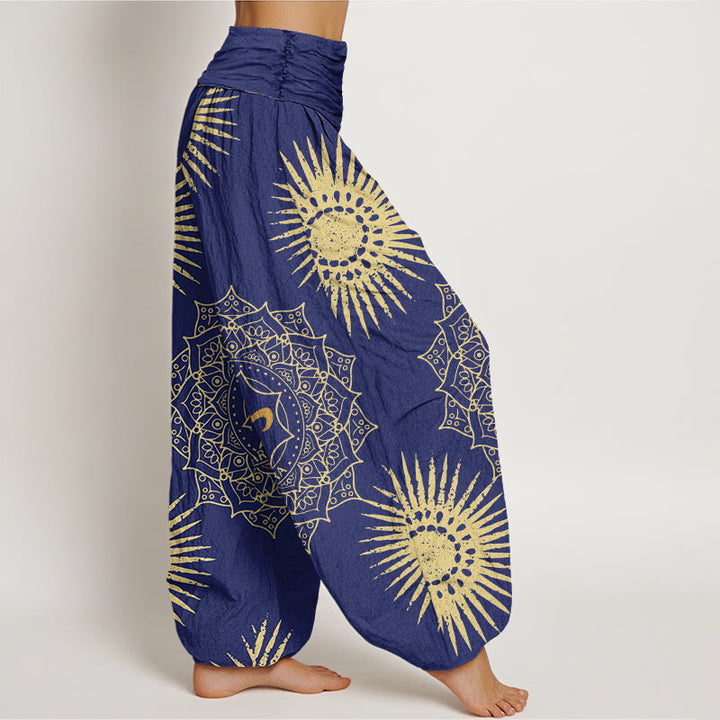 Pantalon harem femme en coton décontracté avec motif mandala Om et symbole soleil, orné de Buddha Stones - image 6
