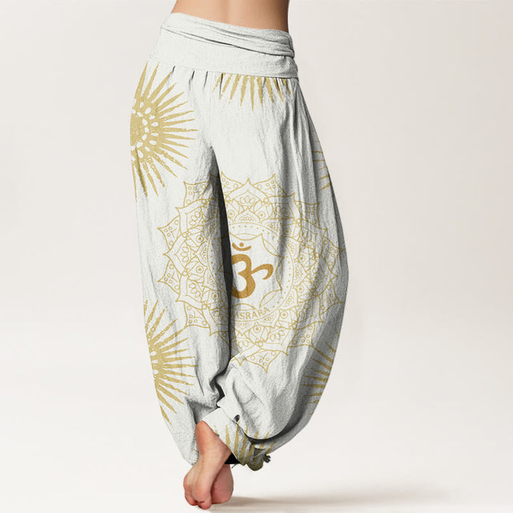Pantalon harem femme en coton décontracté avec motif mandala Om et symbole soleil, orné de Buddha Stones - image 8