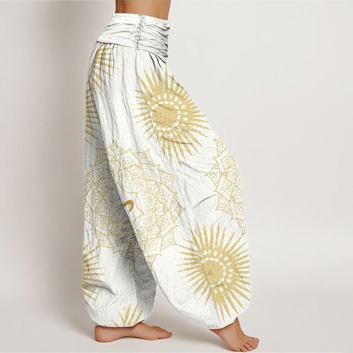 Pantalon harem femme en coton décontracté avec motif mandala Om et symbole soleil, orné de Buddha Stones - image 9