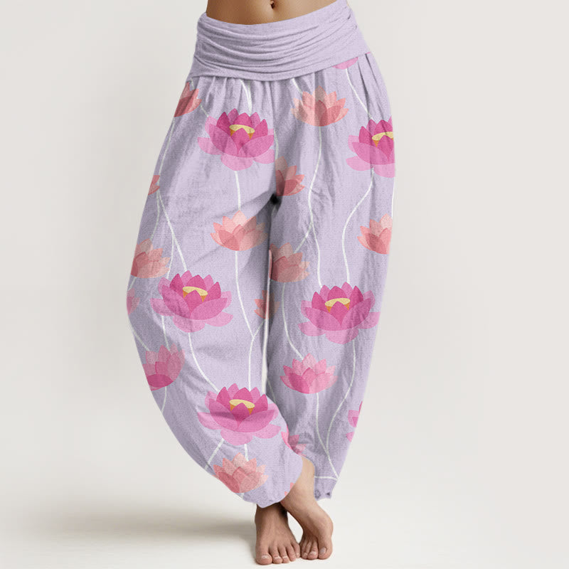 Pantalon sarouel décontracté pour femme à motif de fleurs de lotus et de Buddha Stones - Lavande - US22，UK/AU26，EU54 (6XL) - image 1