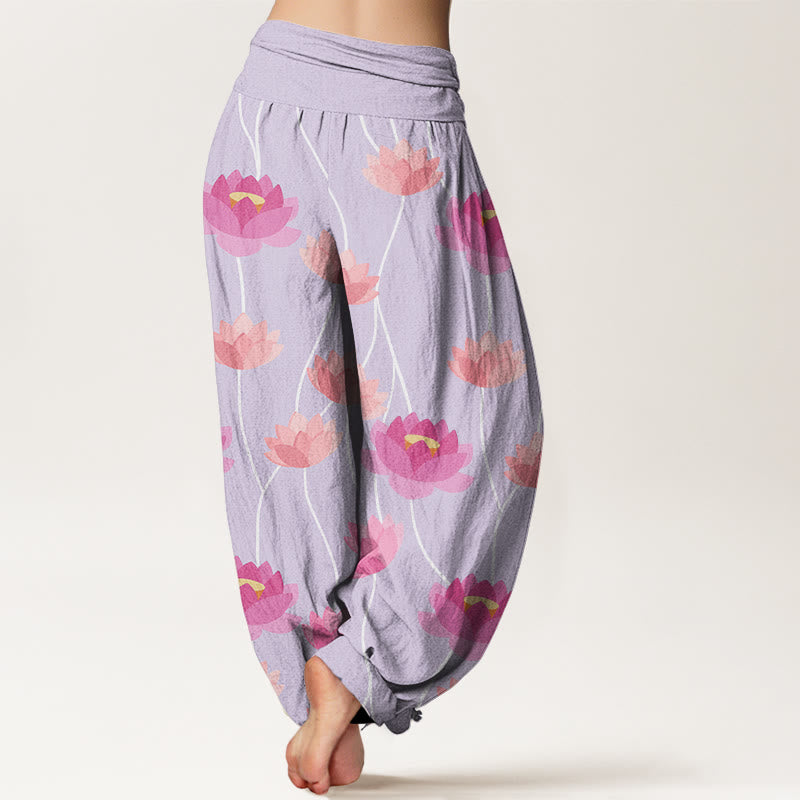 Pantalon harem pour femme en coton décontracté à motif de fleurs de lotus et Buddha Stones - image 1