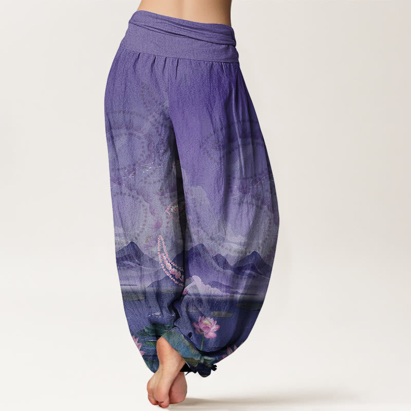 Pantalon sarouel décontracté pour femme, Buddha Stones, fleurs de lotus, symbole Om, montagnes, lac - image 9