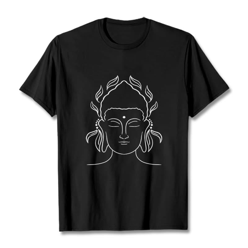 T-shirt décontracté à motif de pétales de lotus et de contours de Buddha Stones - Noir - 2XL - image 1