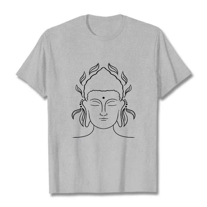 T-shirt décontracté à motif de pétales de lotus et de contours de Buddha Stones - Gris clair - 2XL - image 20