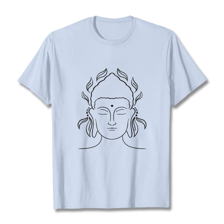 T-shirt décontracté à motif de pétales de lotus et de contours de Buddha Stones - Cyan clair - 2XL - image 19