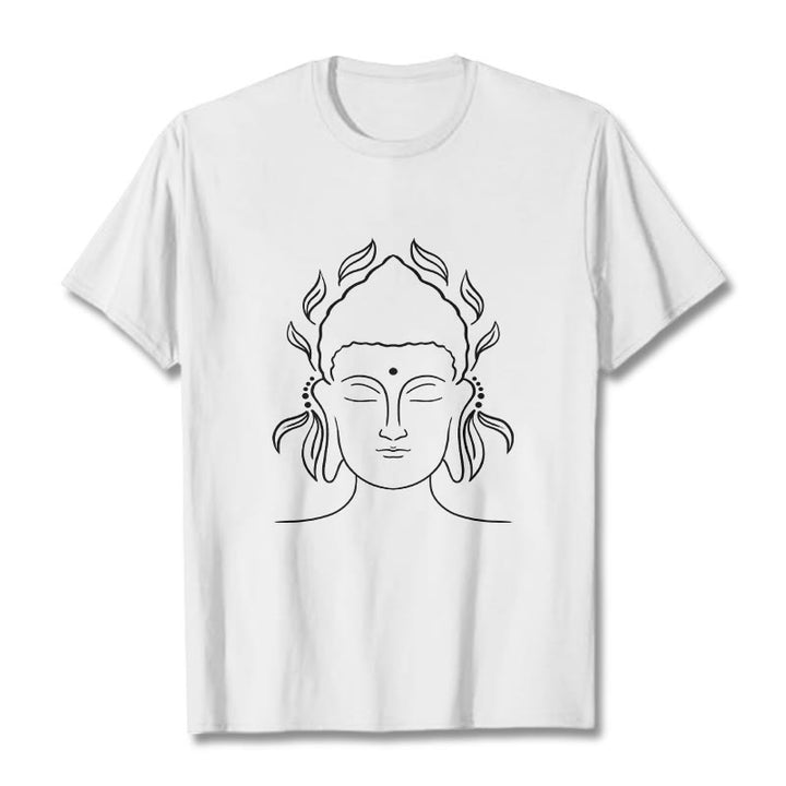 T-shirt décontracté à motif de pétales de lotus et de contours de Buddha Stones - Blanc - 2XL - image 6