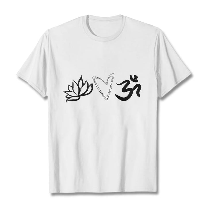 T-shirt décontracté en coton avec motif cœur et lotus, symbole Om , Buddha Stones - Blanc - 2XL - image 8