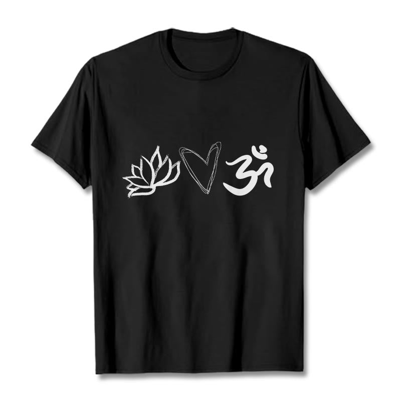 T-shirt décontracté en coton avec motif cœur et lotus, symbole Om , Buddha Stones - Noir - 2XL - image 4