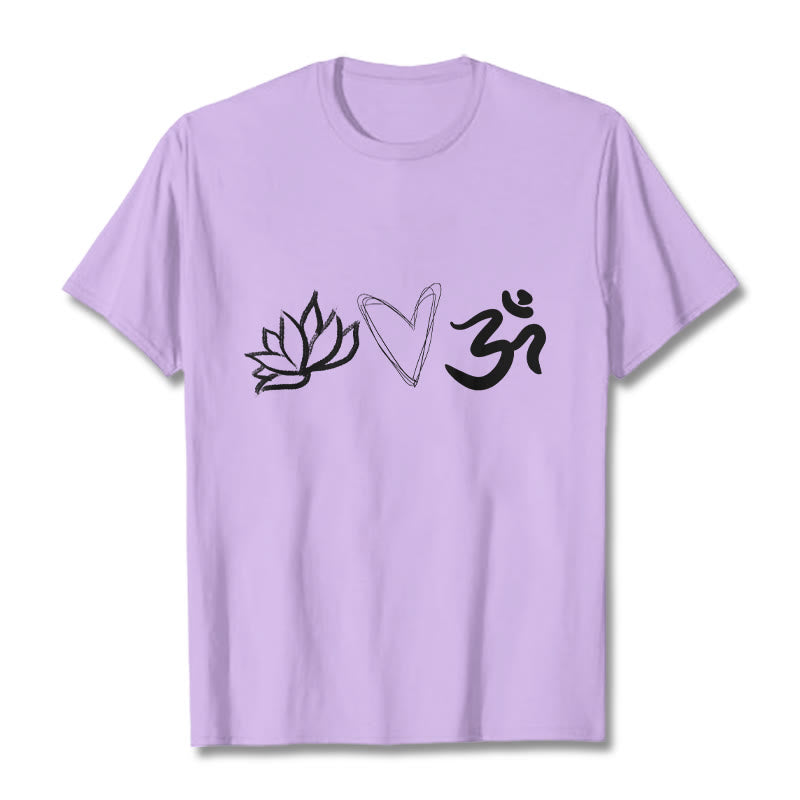 T-shirt décontracté en coton avec motif cœur et lotus, symbole Om , Buddha Stones - Prune - 2XL - image 17