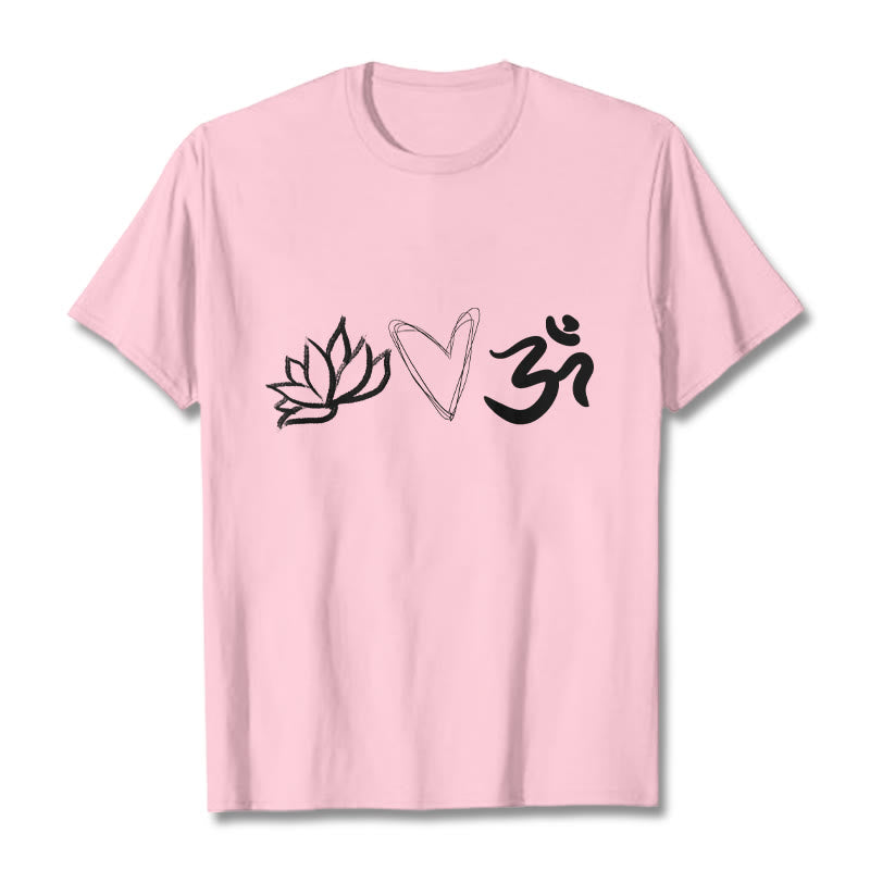 T-shirt décontracté en coton avec motif cœur et lotus, symbole Om , Buddha Stones - Rose clair - 2XL - image 13