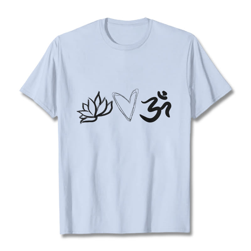 T-shirt décontracté en coton avec motif cœur et lotus, symbole Om , Buddha Stones - Cyan clair - 2XL - image 19