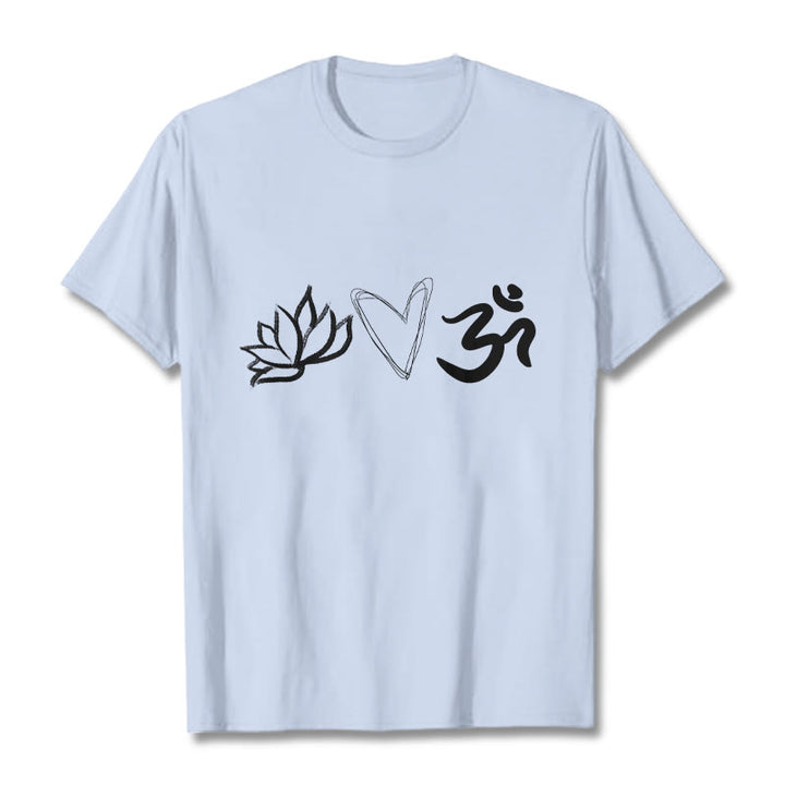 T-shirt décontracté en coton avec motif cœur et lotus, symbole Om , Buddha Stones - Cyan clair - 2XL - image 19