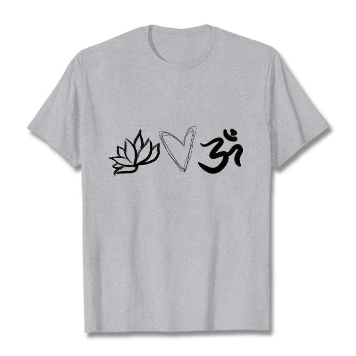 T-shirt décontracté en coton avec motif cœur et lotus, symbole Om , Buddha Stones - Gris clair - 2XL - image 20