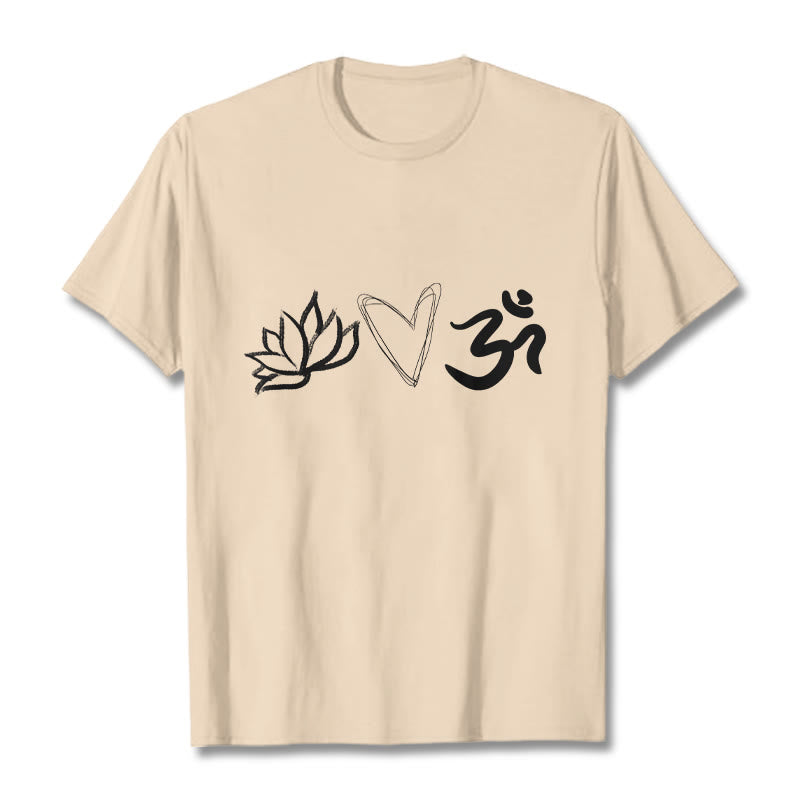 T-shirt décontracté en coton avec motif cœur et lotus, symbole Om , Buddha Stones - Bisque - 2XL - image 11