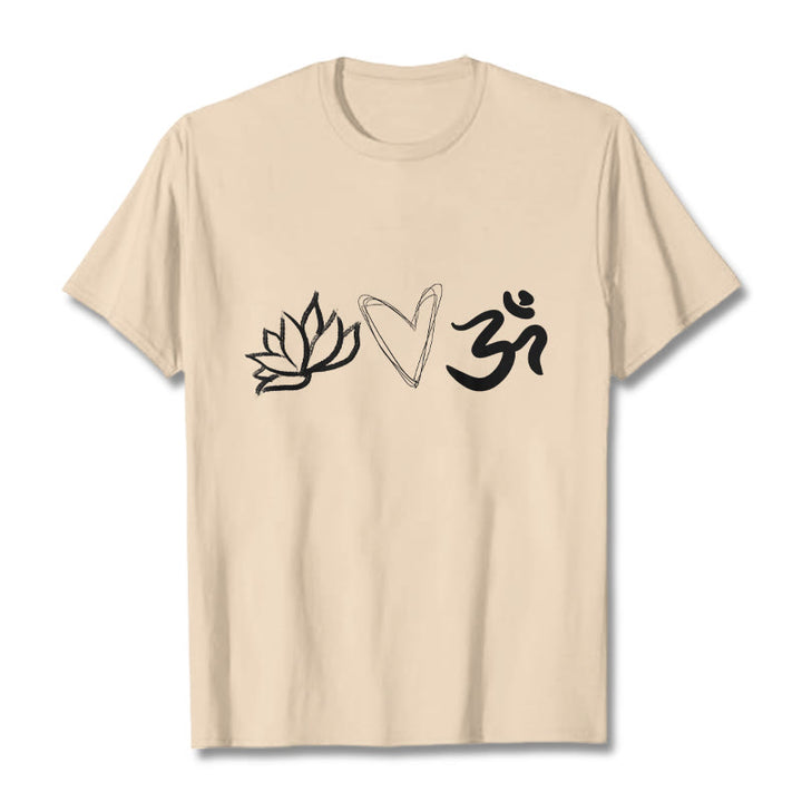 T-shirt décontracté en coton avec motif cœur et lotus, symbole Om , Buddha Stones - Bisque - 2XL - image 11