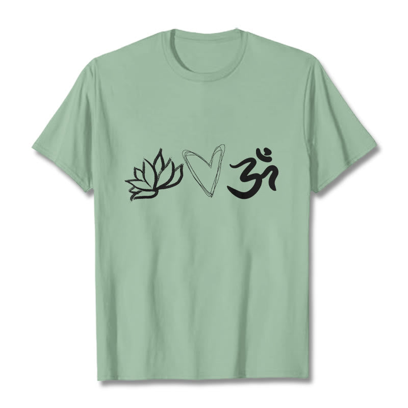 T-shirt décontracté en coton avec motif cœur et lotus, symbole Om , Buddha Stones - Vert pâle - 2XL - image 15