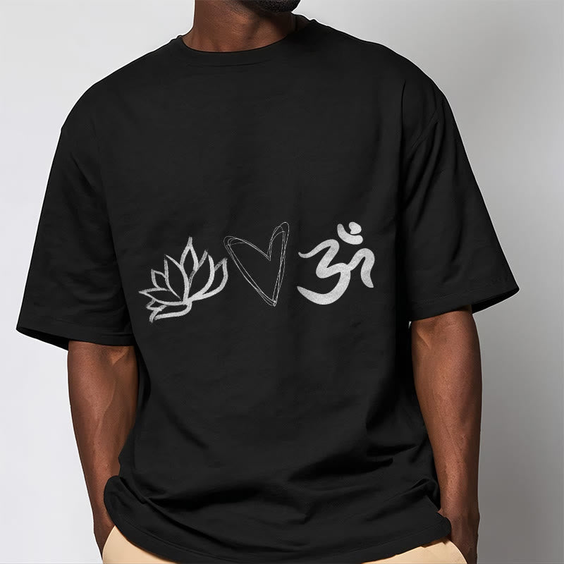 T-shirt décontracté en coton avec motif cœur et lotus, symbole Om , Buddha Stones - image 5