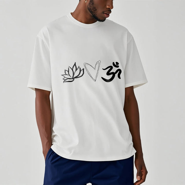T-shirt décontracté en coton avec motif cœur et lotus, symbole Om , Buddha Stones - image 9