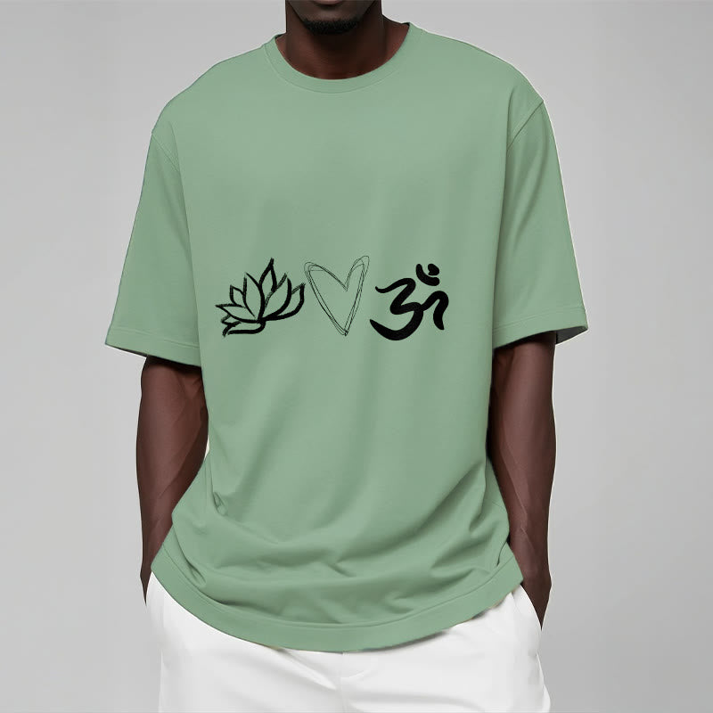T-shirt décontracté en coton avec motif cœur et lotus, symbole Om , Buddha Stones - image 16