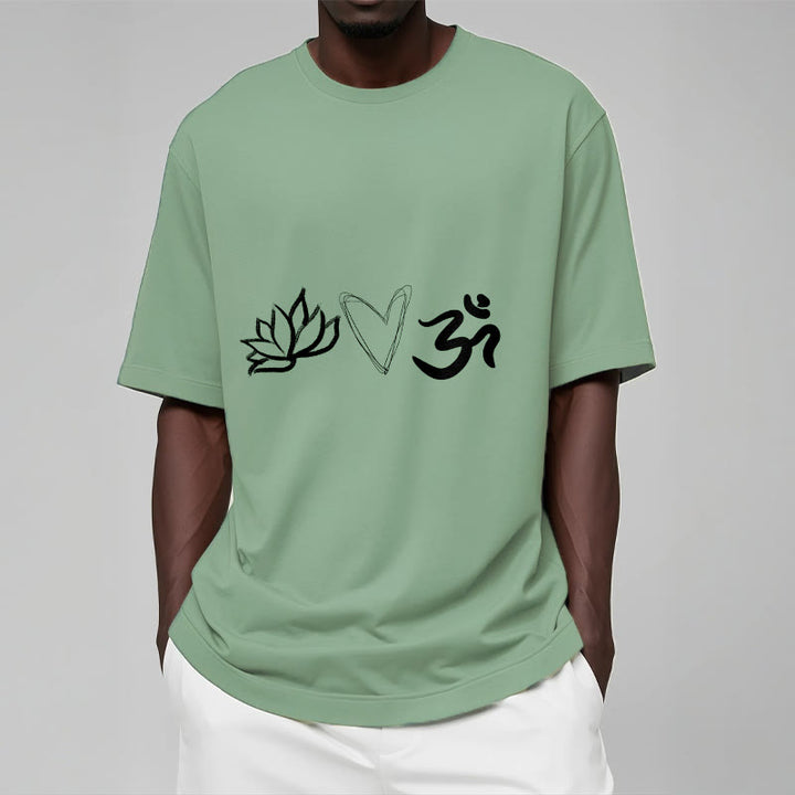 T-shirt décontracté en coton avec motif cœur et lotus, symbole Om , Buddha Stones - image 16