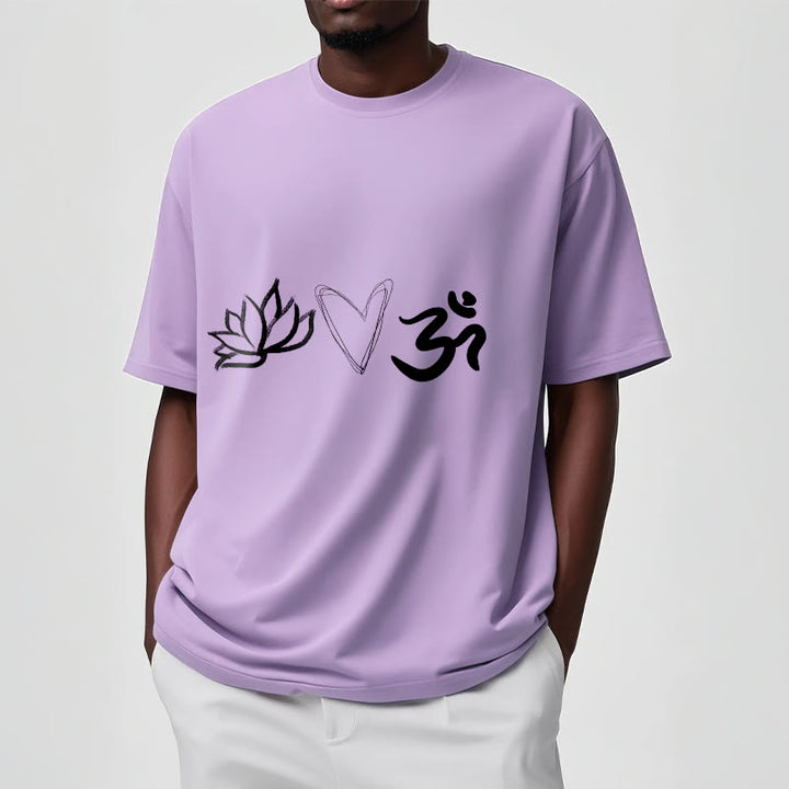 T-shirt décontracté en coton avec motif cœur et lotus, symbole Om , Buddha Stones - image 18