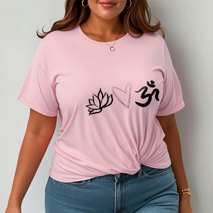 T-shirt décontracté en coton avec motif cœur et lotus, symbole Om , Buddha Stones - image 14