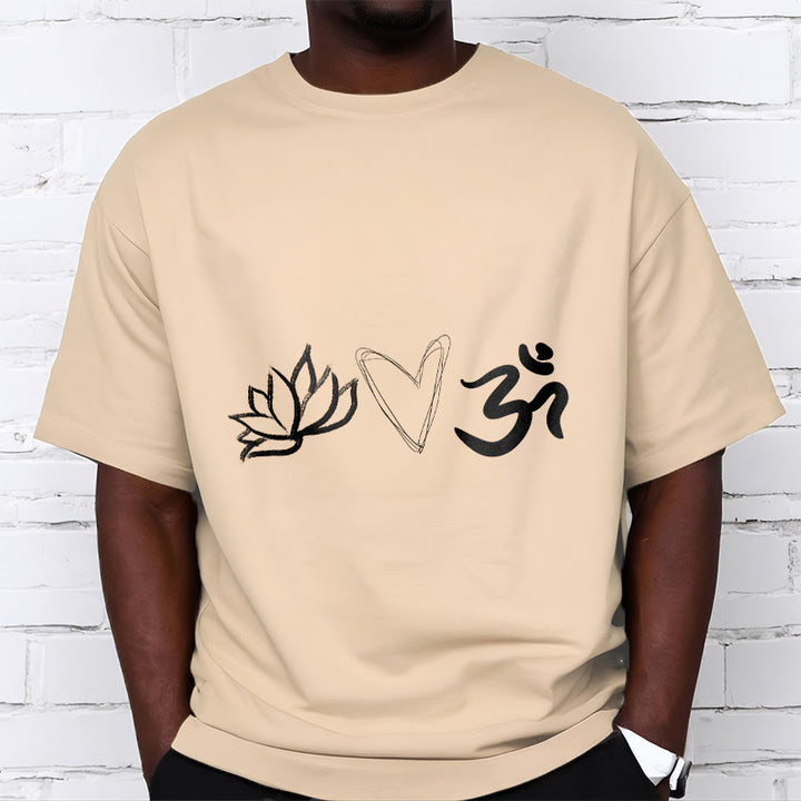 T-shirt décontracté en coton avec motif cœur et lotus, symbole Om , Buddha Stones - image 12