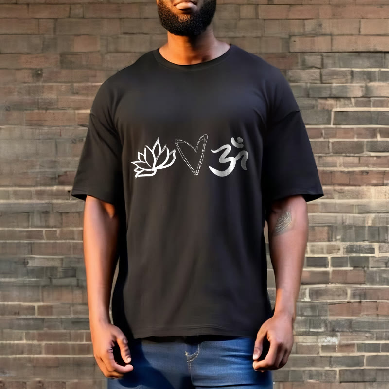 T-shirt décontracté en coton avec motif cœur et lotus, symbole Om , Buddha Stones - image 6