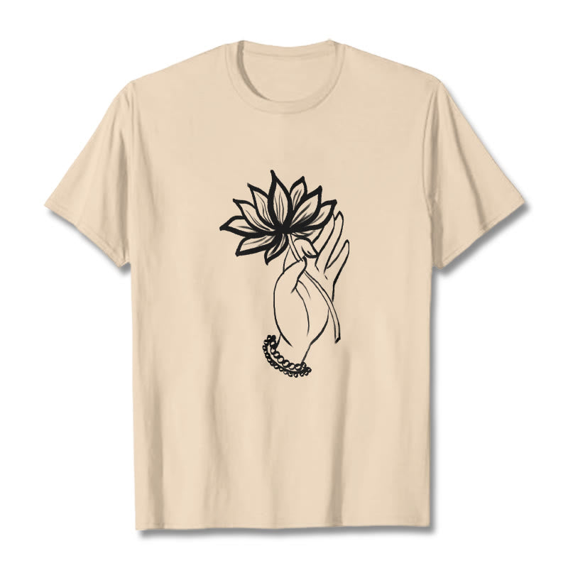 T-shirt décontracté en coton avec motif de fleurs de lotus et de Buddha Stones - Bisque - 2XL - image 9