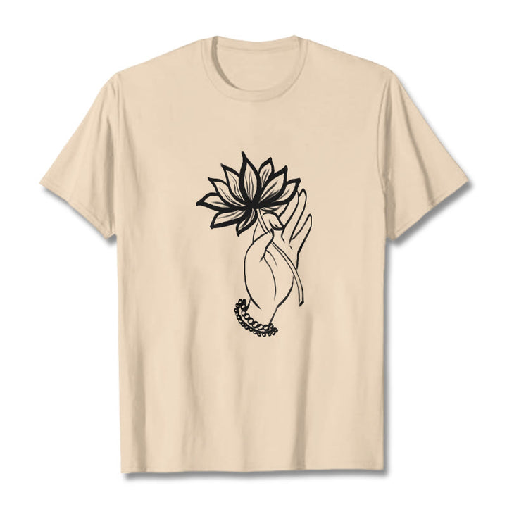 T-shirt décontracté en coton avec motif de fleurs de lotus et de Buddha Stones - Bisque - 2XL - image 9