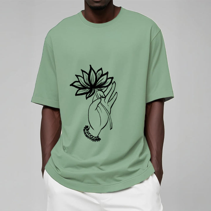 T-shirt décontracté en coton avec motif de fleurs de lotus et de Buddha Stones - image 16