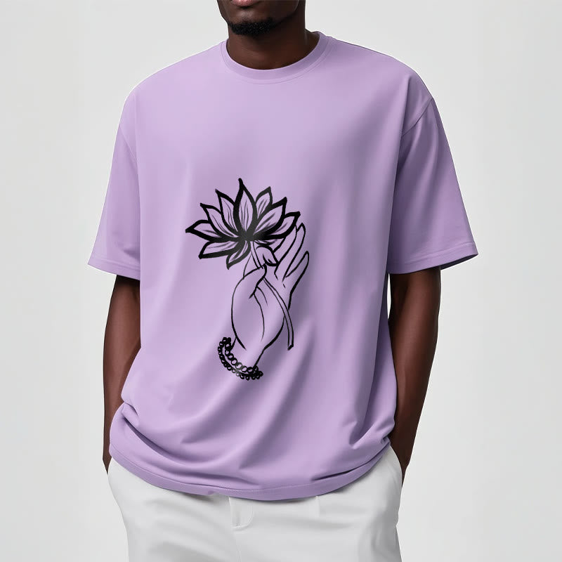 T-shirt décontracté en coton avec motif de fleurs de lotus et de Buddha Stones - image 18