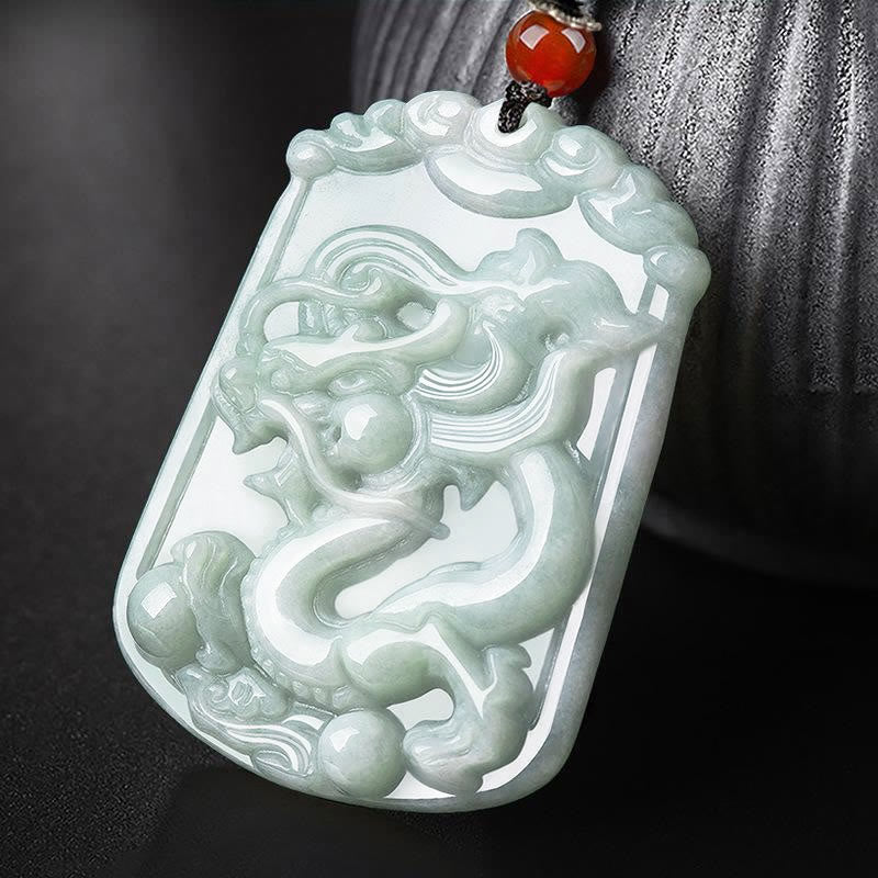 Collier pendentif amulette d'abondance en jade naturel Buddha Stones et 12 signes du zodiaque chinois - Dragon - image 1