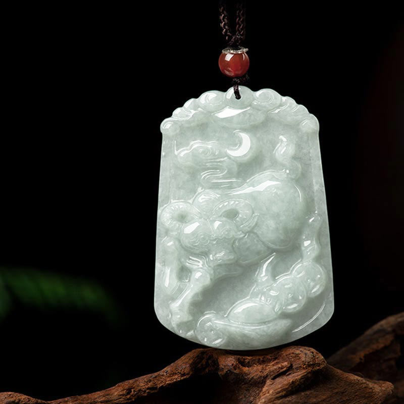 Collier pendentif amulette d'abondance en jade naturel Buddha Stones et 12 signes du zodiaque chinois - Bœuf - image 12