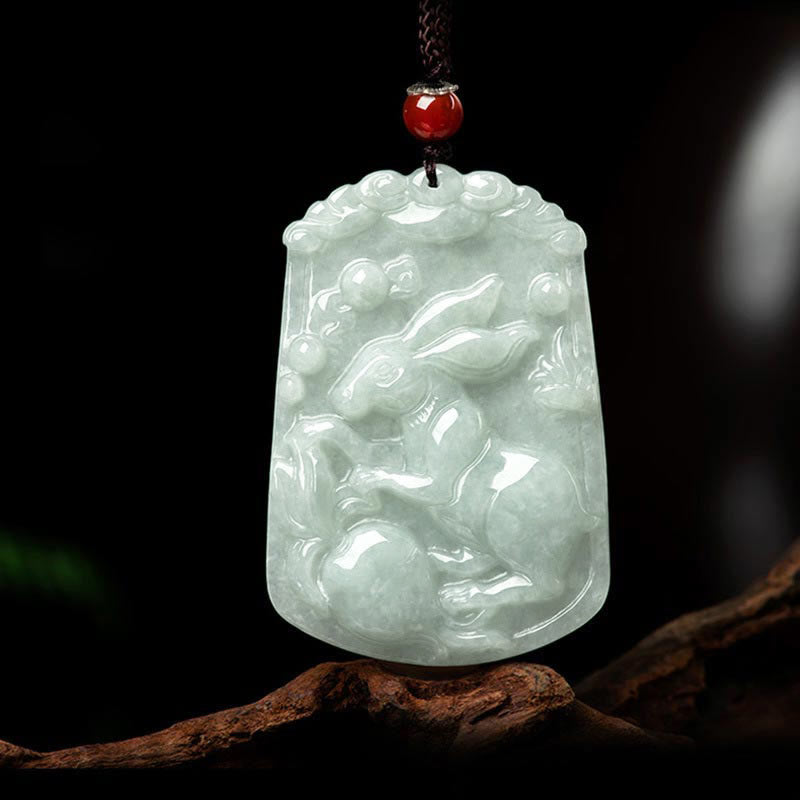 Collier pendentif amulette d'abondance en jade naturel Buddha Stones et 12 signes du zodiaque chinois - Lapin - image 16