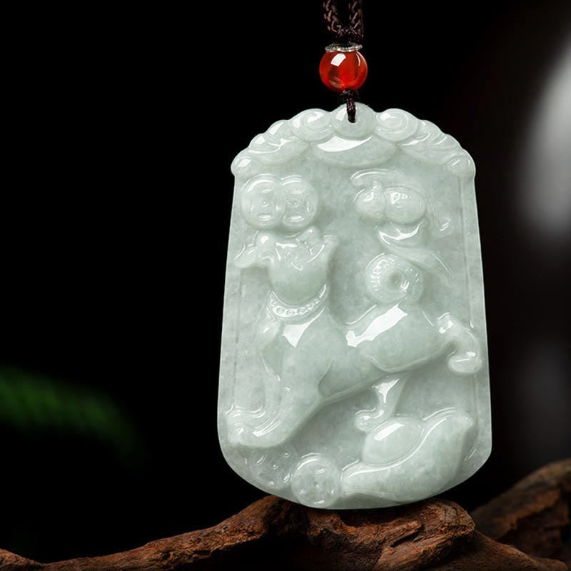 Collier pendentif amulette d'abondance en jade naturel Buddha Stones et 12 signes du zodiaque chinois - Chien - image 24