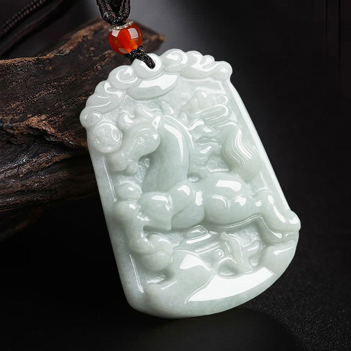 Collier pendentif amulette d'abondance en jade naturel Buddha Stones et 12 signes du zodiaque chinois - Cheval - image 7