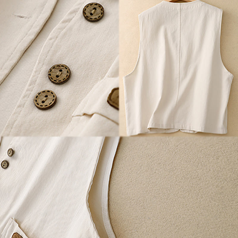 Gilet en coton sans manches pour femme, couleur Buddha Stones , boutons sur le devant, avec poches - image 18