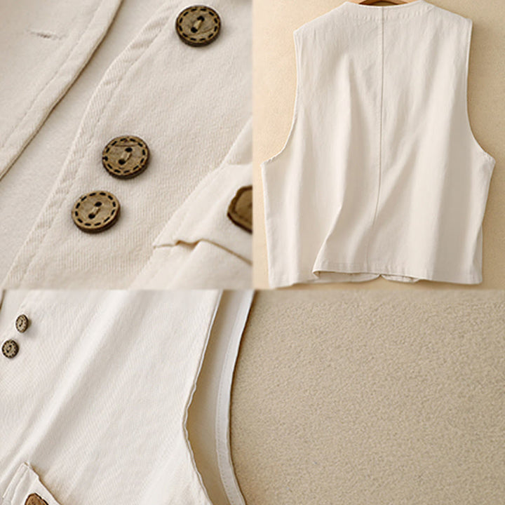 Gilet en coton sans manches pour femme, couleur Buddha Stones , boutons sur le devant, avec poches - image 17