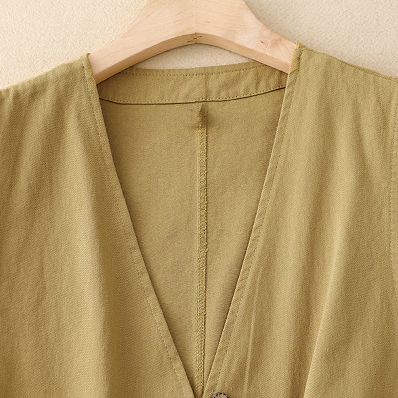 Gilet en coton sans manches pour femme, couleur Buddha Stones , boutons sur le devant, avec poches - image 1